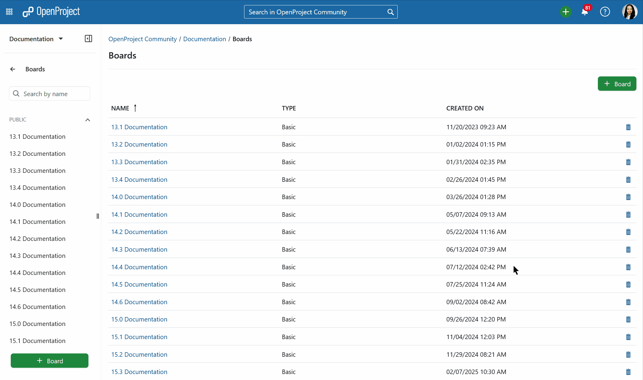Um gif que mostra como abrir e editar um quadro no OpenProject
