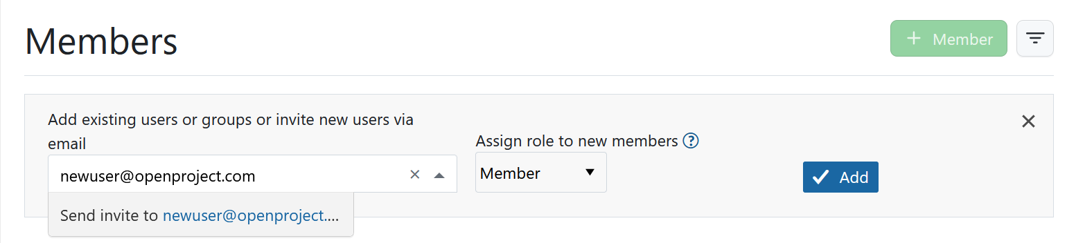 invite new member via email in the members module