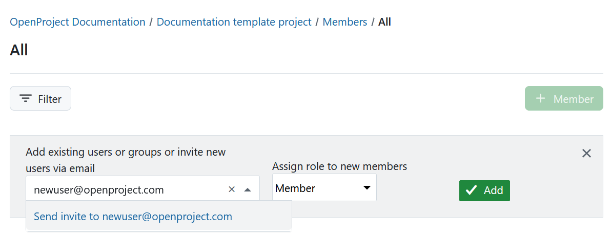 convidar um novo membro via e-mail no módulo de membros