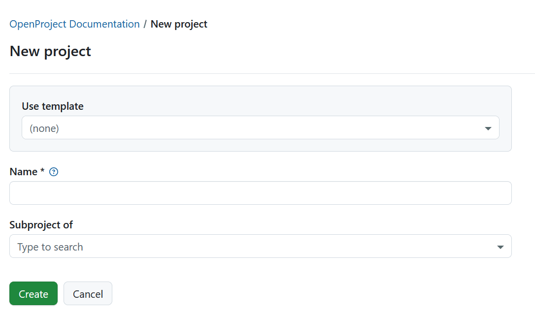 Nommer et créer un nouveau projet dans OpenProject