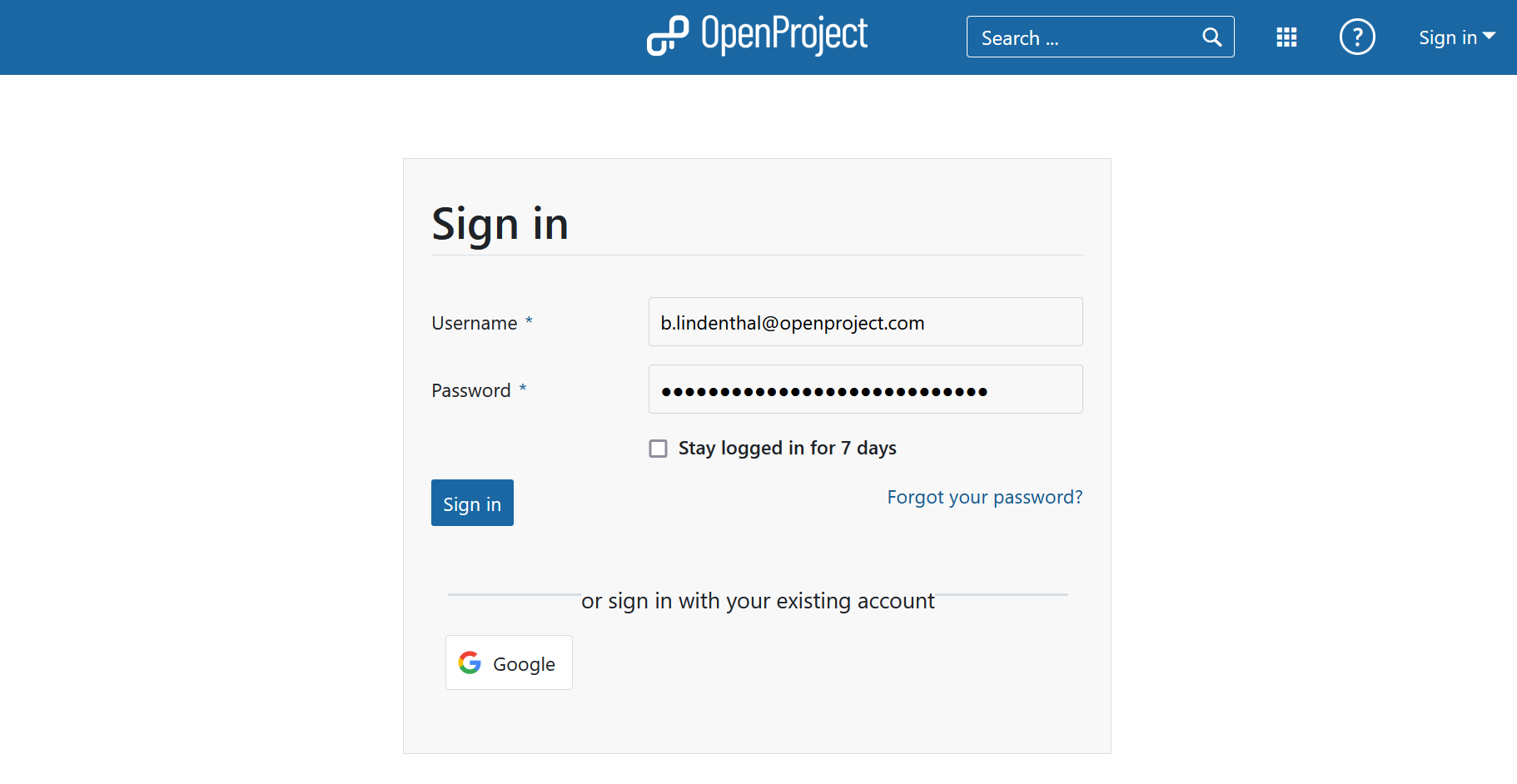 Sign-in to OpenProject