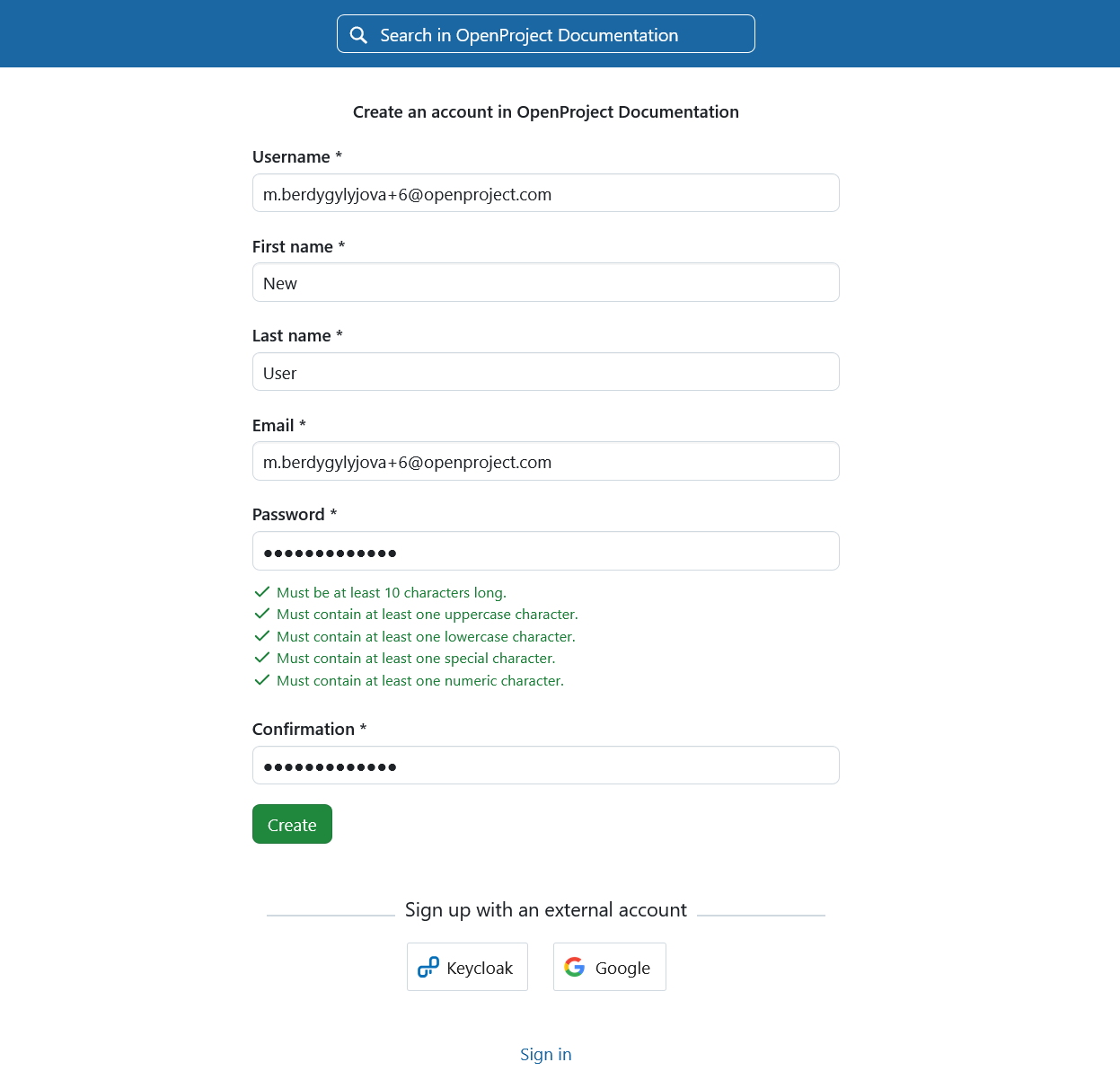 Erstelle ein neues Konto für OpenProject