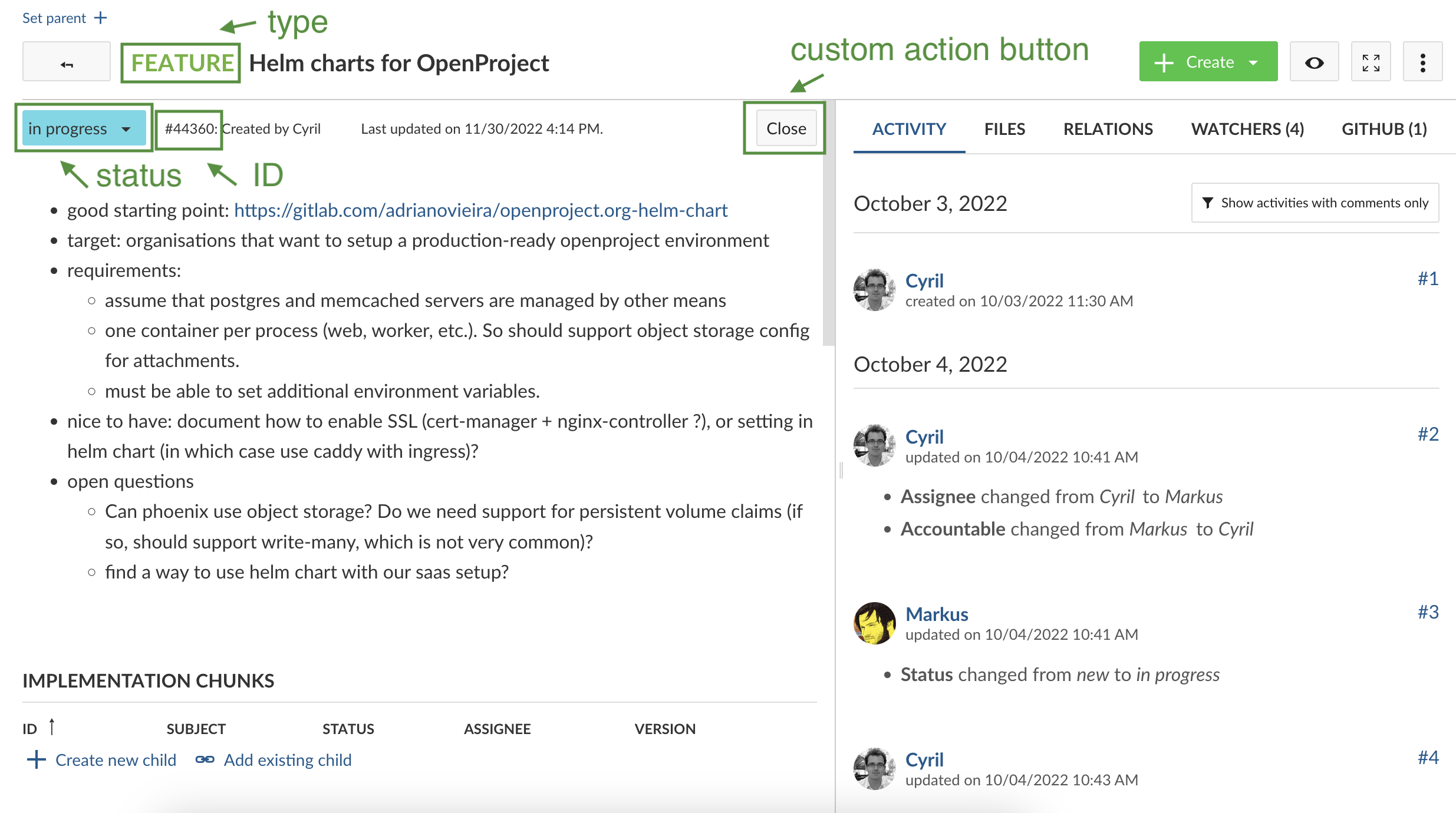 Ein Arbeitspaket in OpenProject