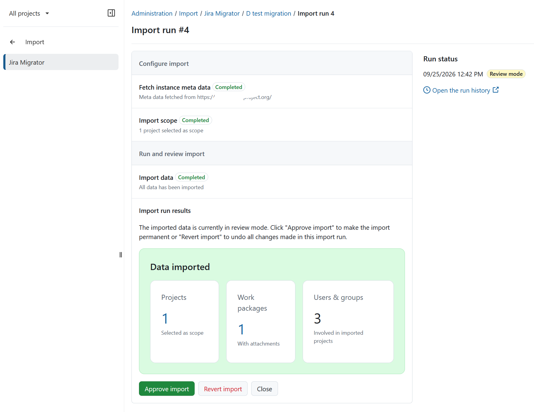Approve or revert import buttons in review mode
