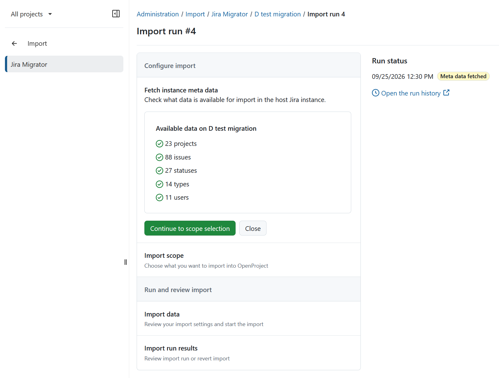 Overview of available and unavailable Jira data for import