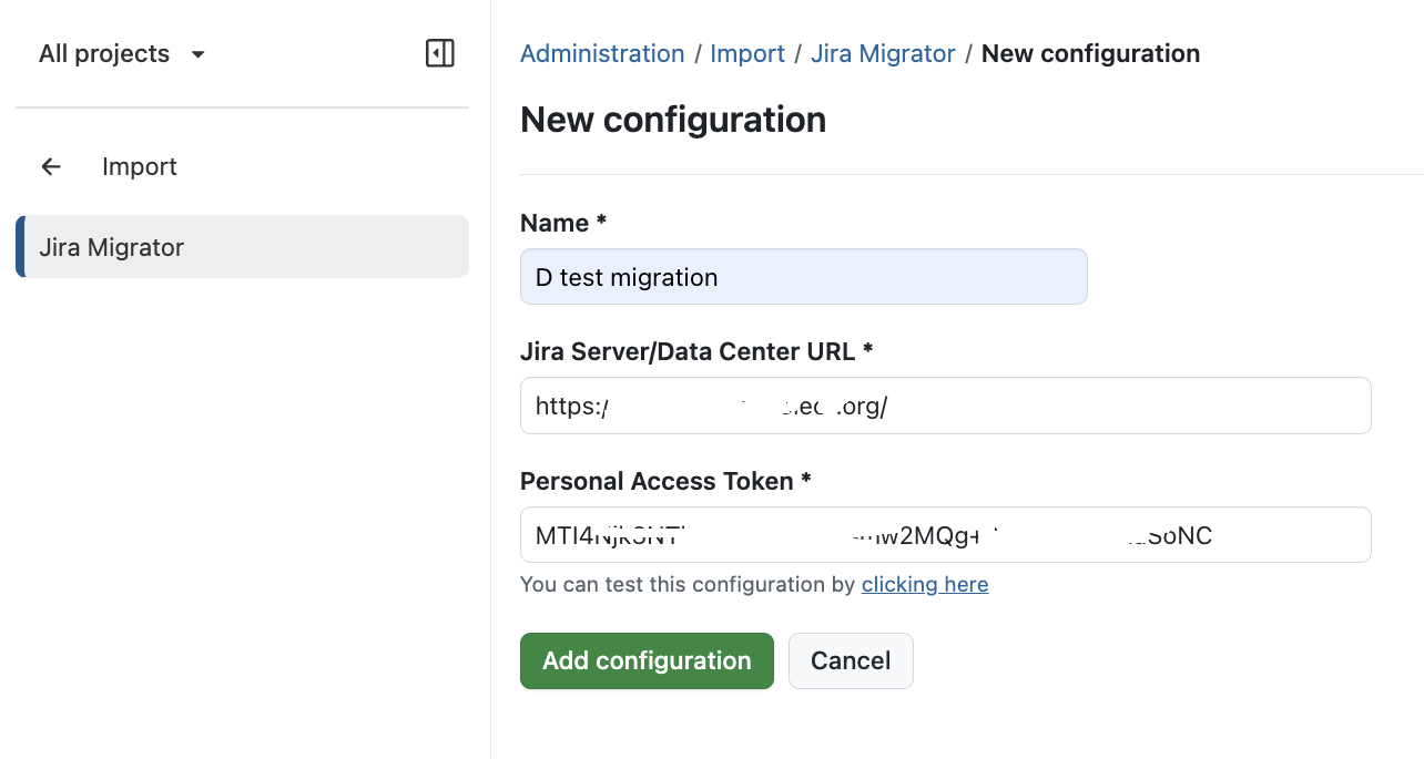 Successful connection message for Jira import