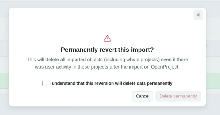 Confirmation dialog for reverting import
