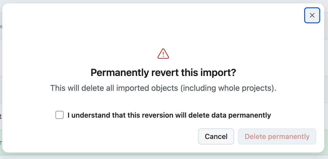 Confirmation dialog for reverting import