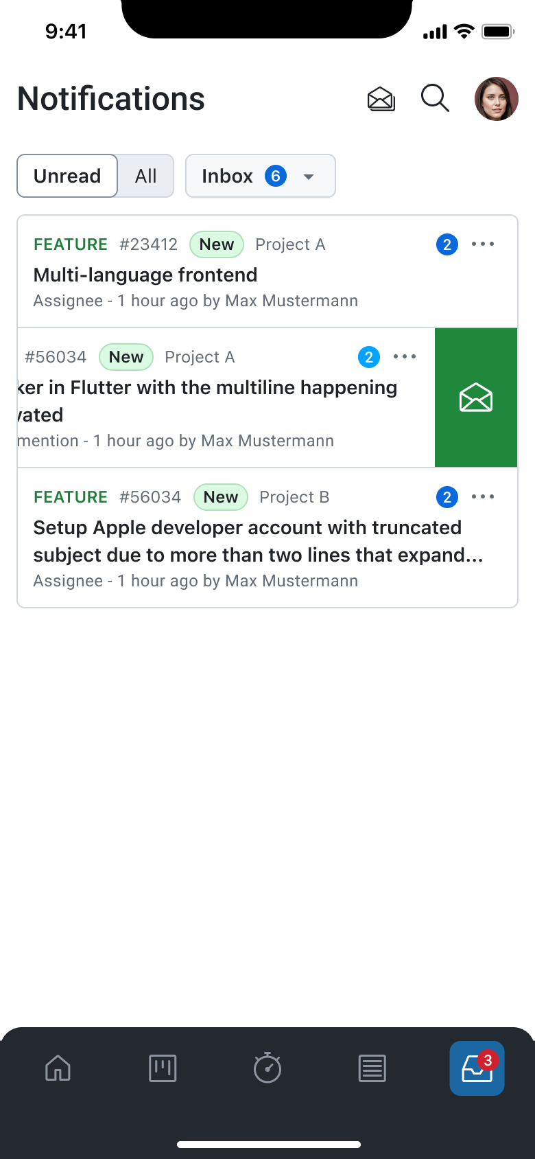 Mark a notification as read by swiping it in the OpenProject mobile app