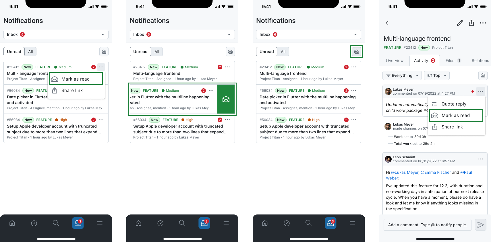 Different ways of marking notifications as read