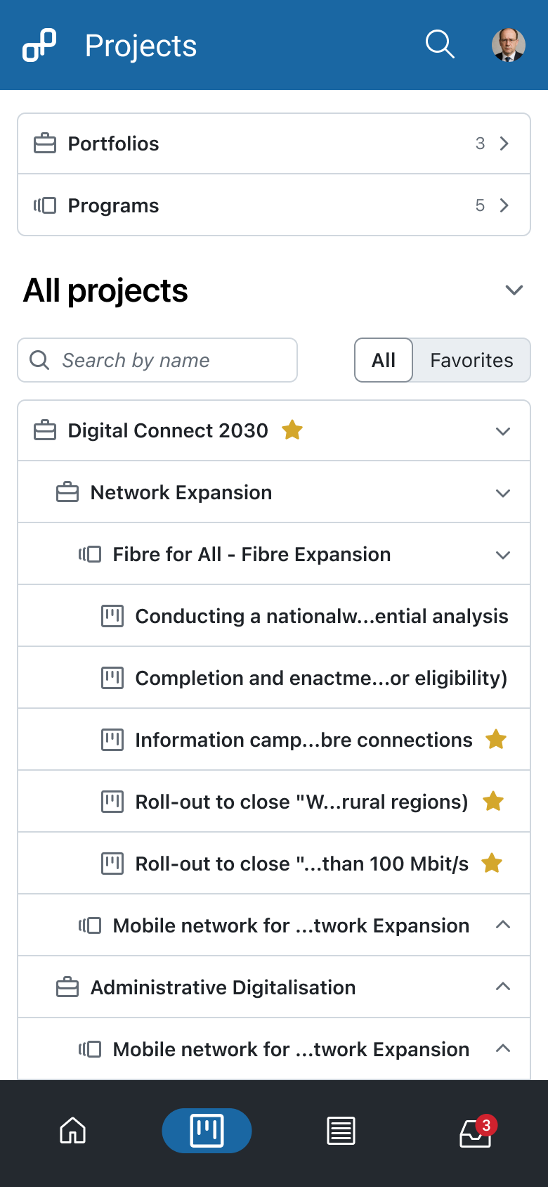 Project module index in the OpenProject mobile app