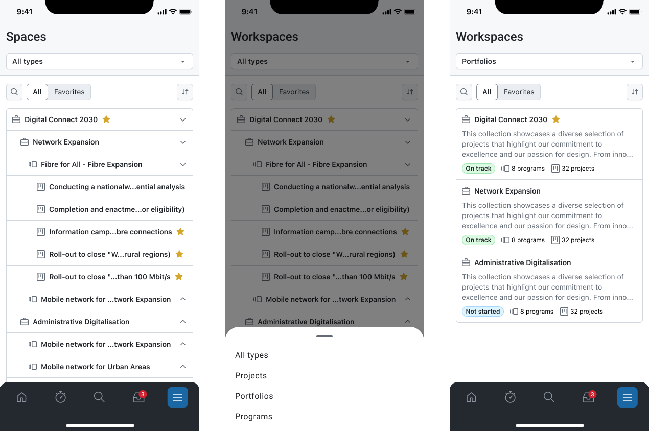 Spaces filter by type
