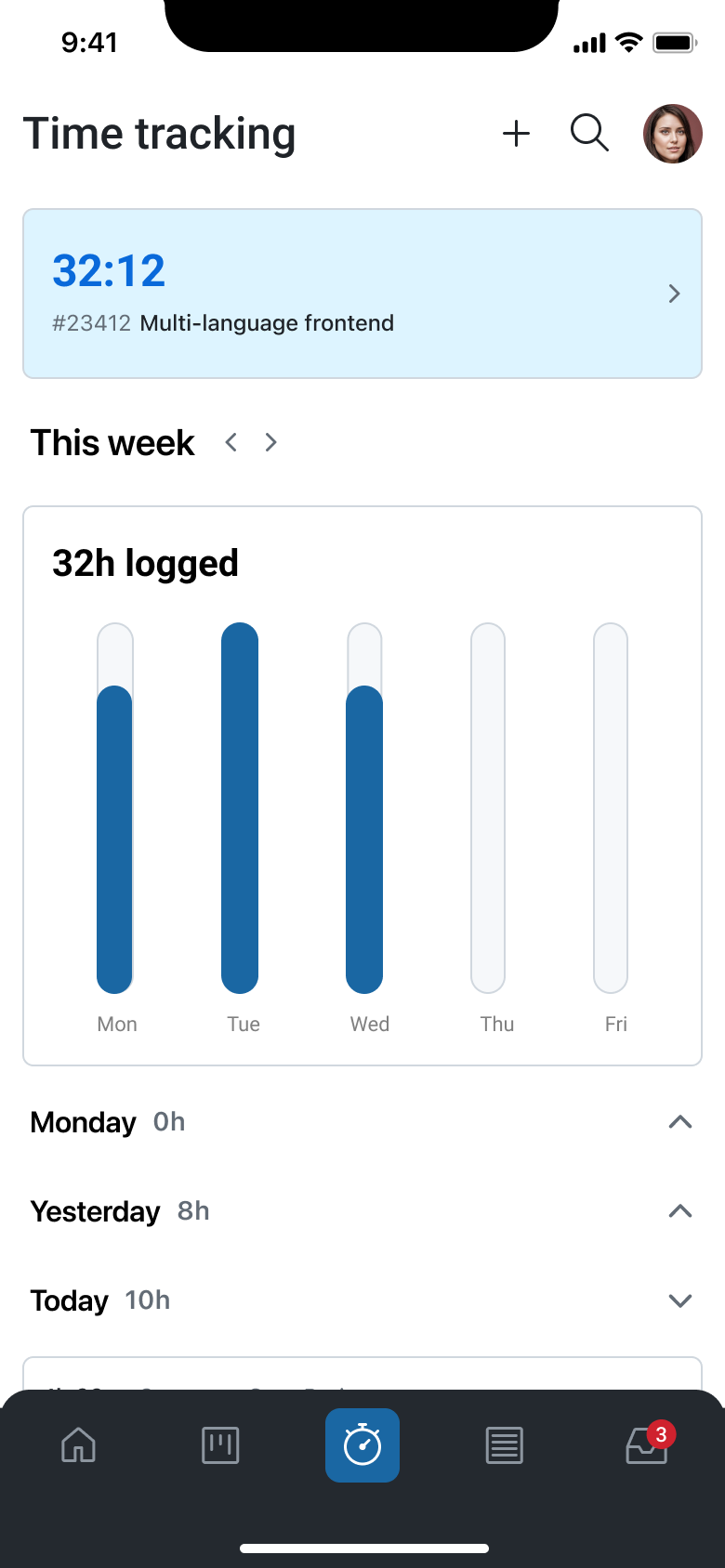 Timer running in the background shown in the index page in the OpenProject mobile app