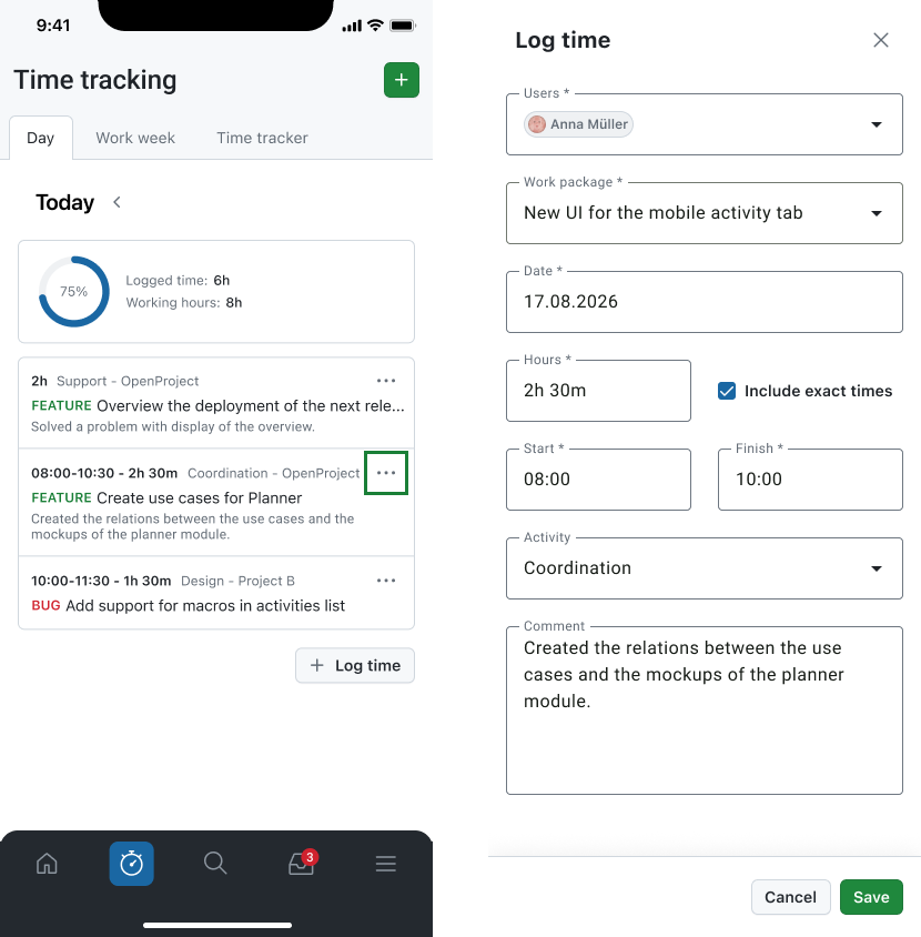 Edit a logged time entry