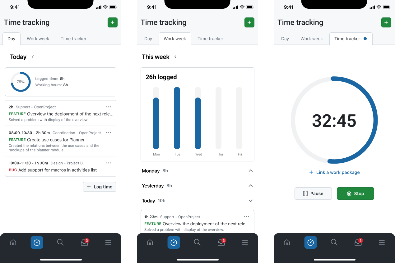 Time tracking views
