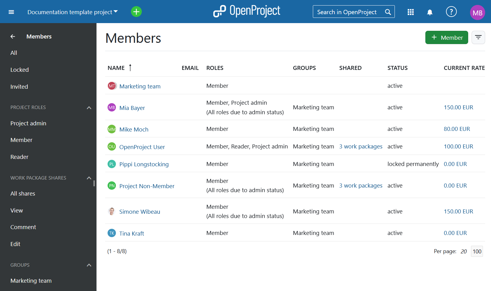 Project members filter in OpenProject