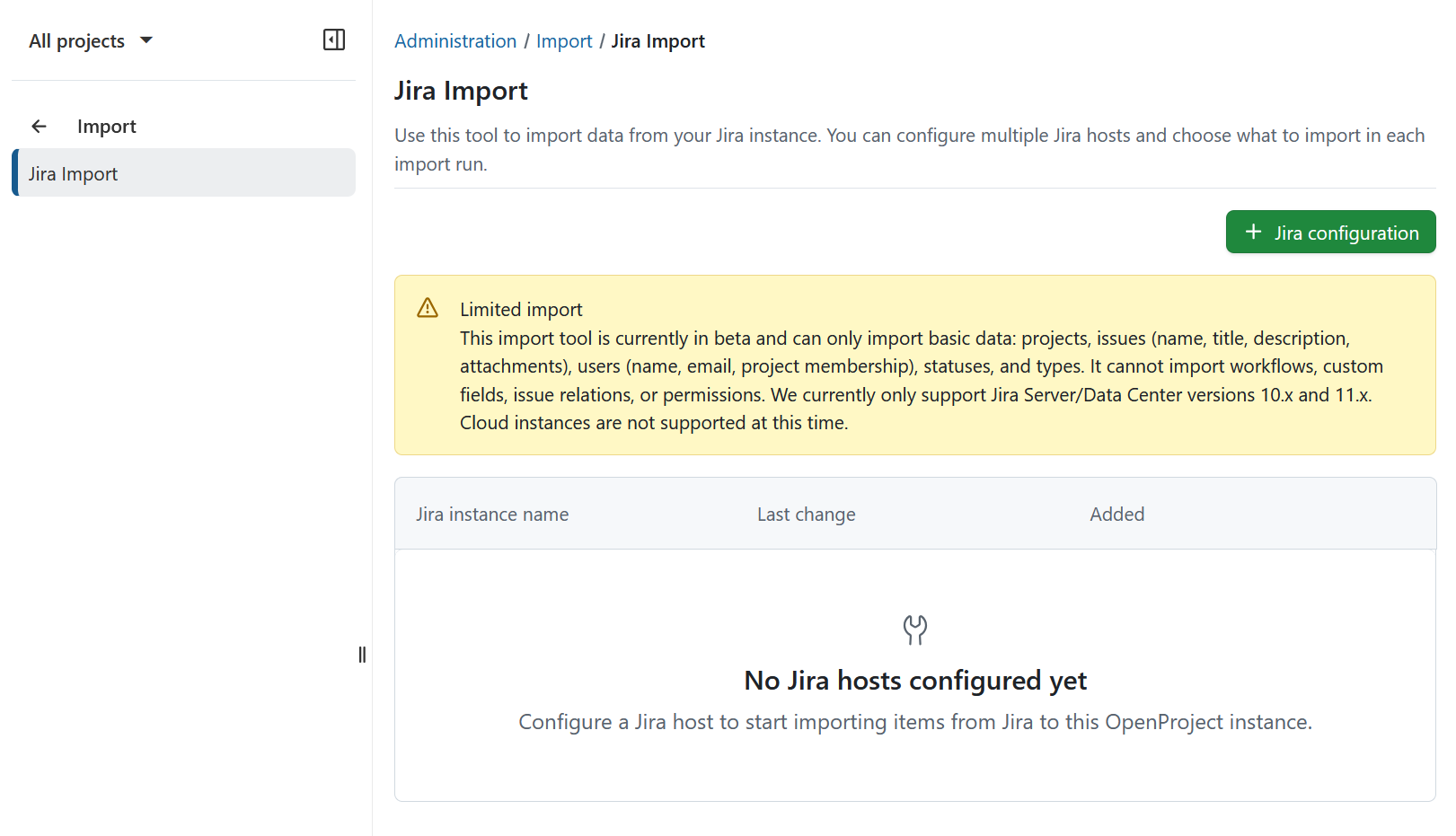 Add a new configuration to Jira importer under OpenProject administration
