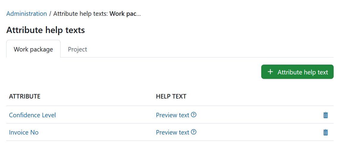 Attribute help texts in OpenProject administration