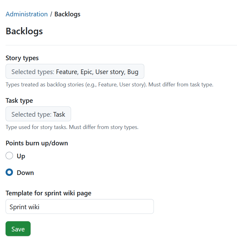Backlog settings in OpenProject administration