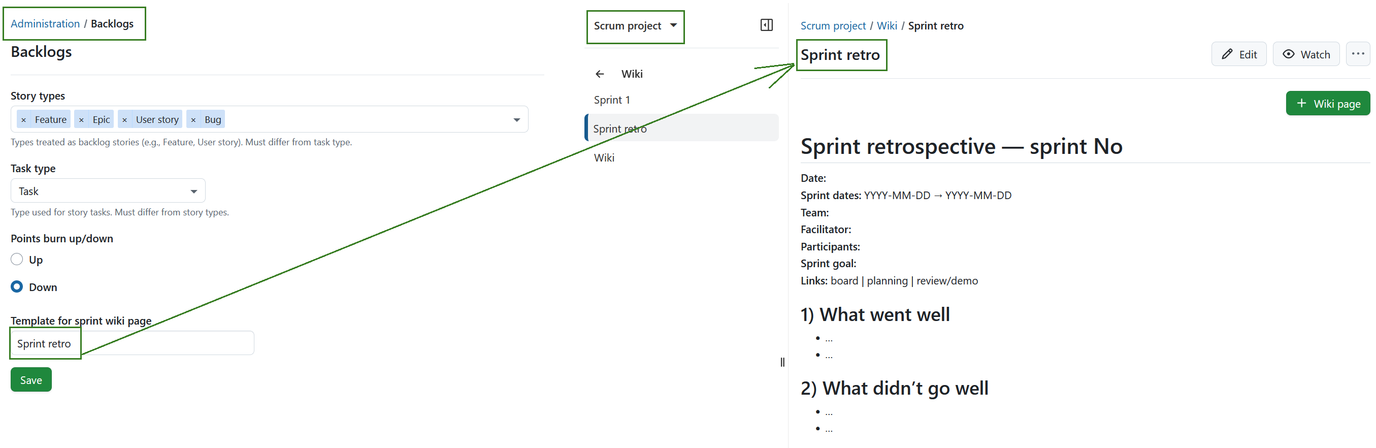 Create a scrum wiki template in OpenProject