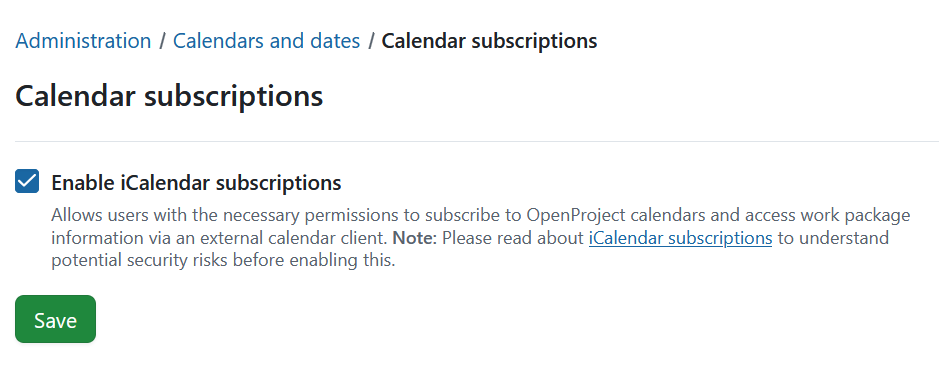 Calendar subscriptions administrator settings