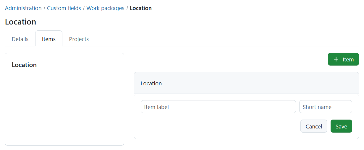 Add an item to the hierarchy custom field in OpenProject administration
