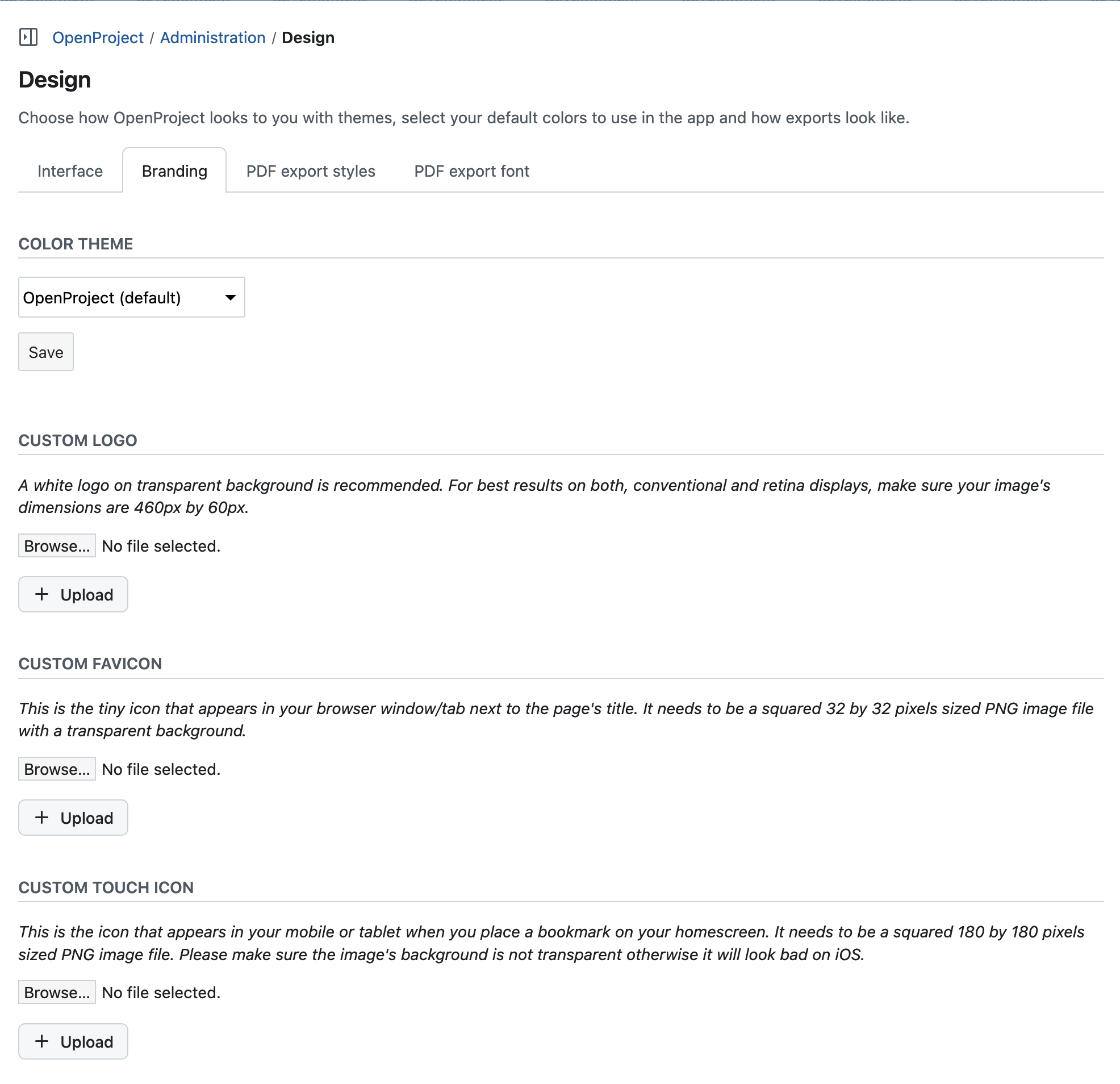 Branding settings in OpenProject administration
