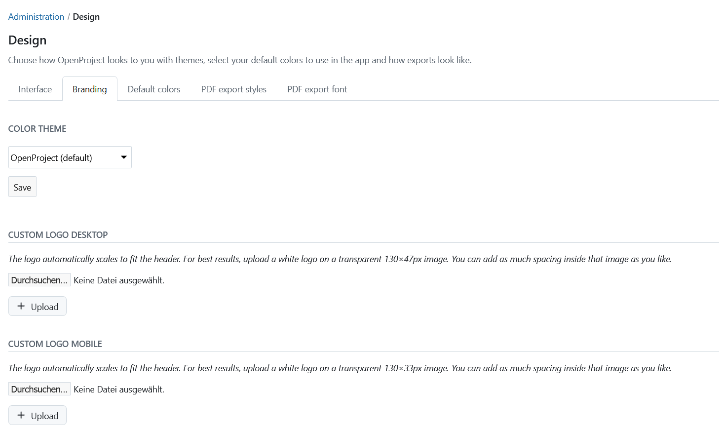 Branding settings in OpenProject administration