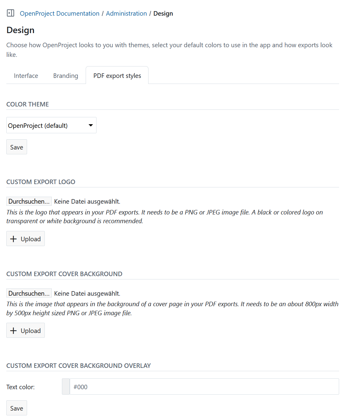 PDF export styles settings in OpenProject administration