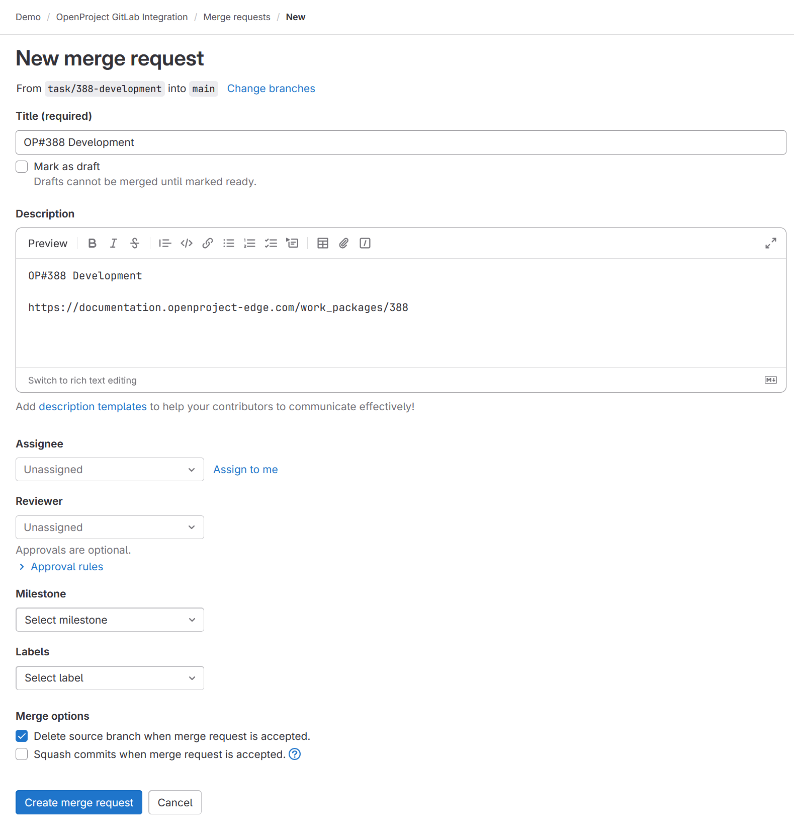 Open a GitLab merge request