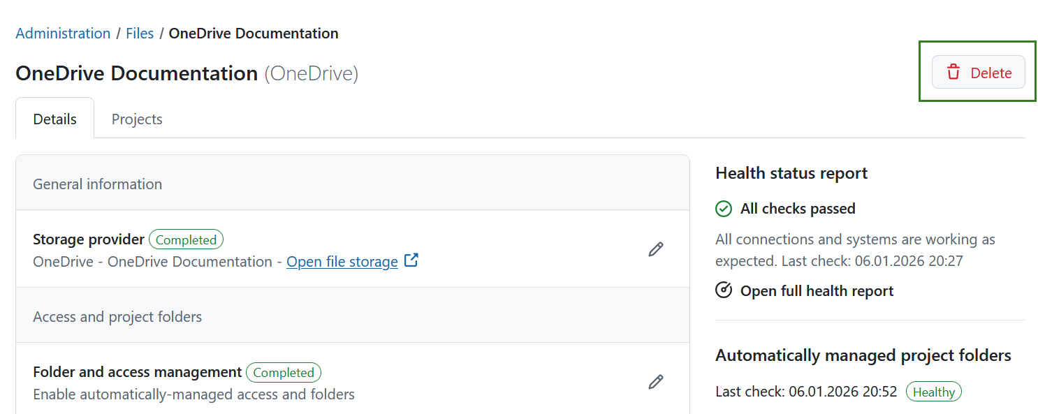 Delete icon for OneDrive integration in OpenProject system settings