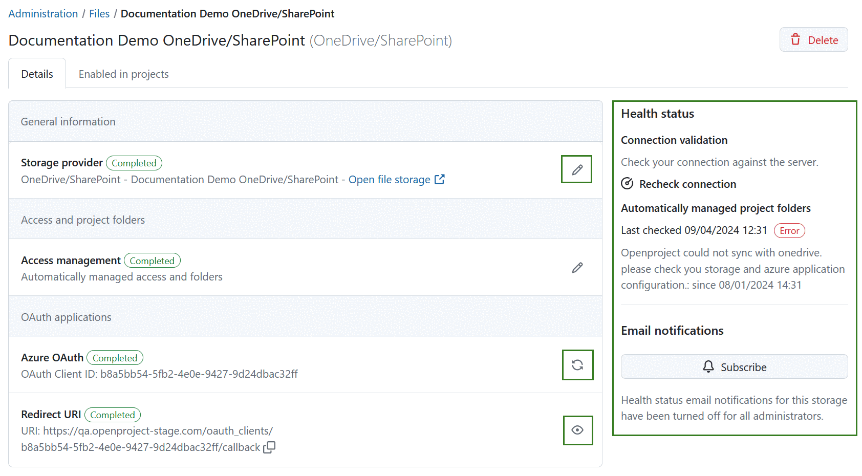 Edit OneDrive in OpenProject