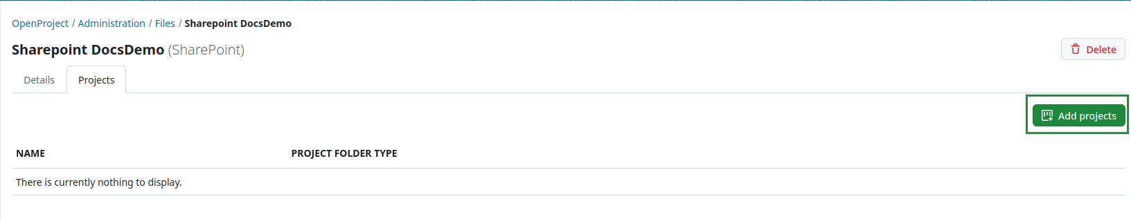 Add SharePoint file storage to projects in OpenProject administration