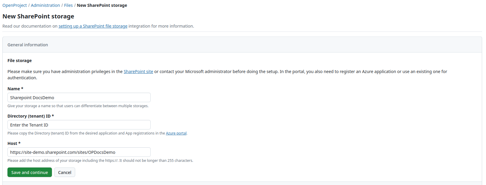 Setting up a new SharePoint storage