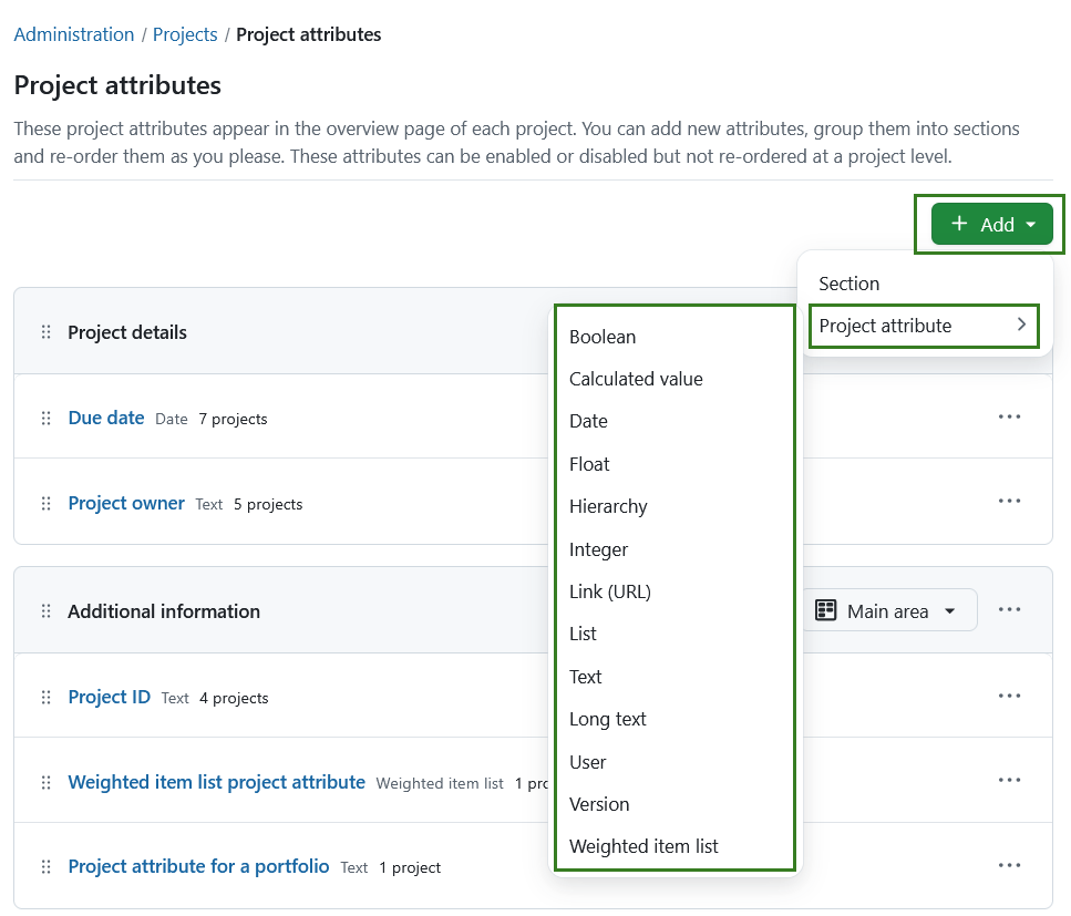 Create a new project attribute type in OpenProject administration