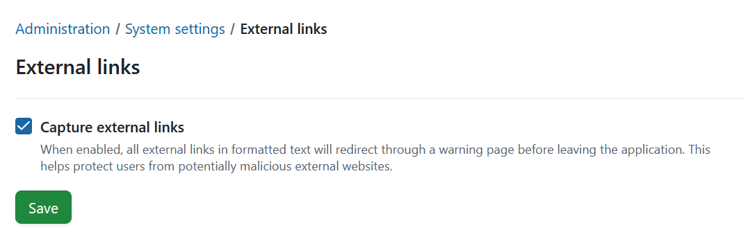 Enable warning message for external links in OpenProject administration