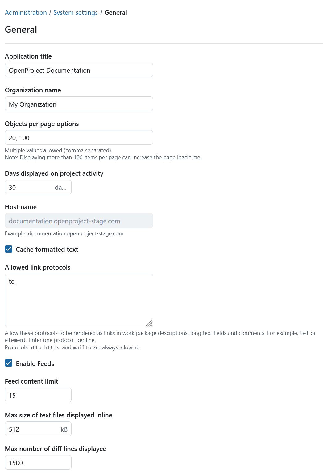 General system settings in OpenProject administration