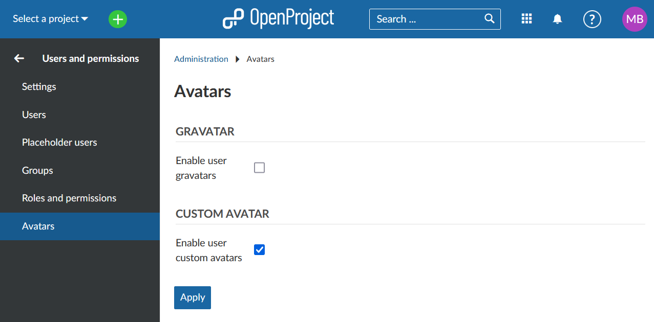 OpenProject avatars
