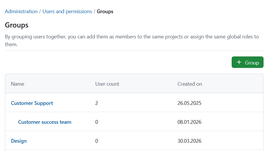 create groups in OpenProject administration