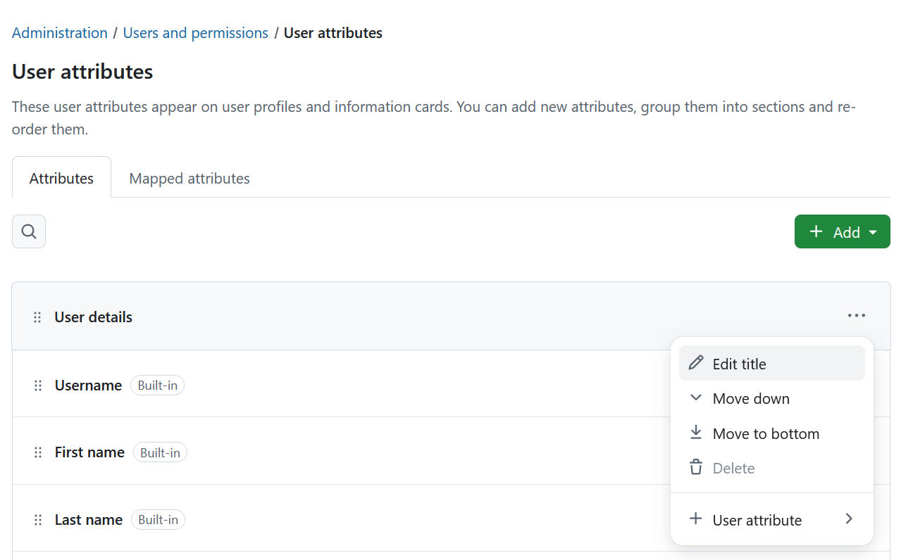 Edit user attribute sections in OpenProject administration