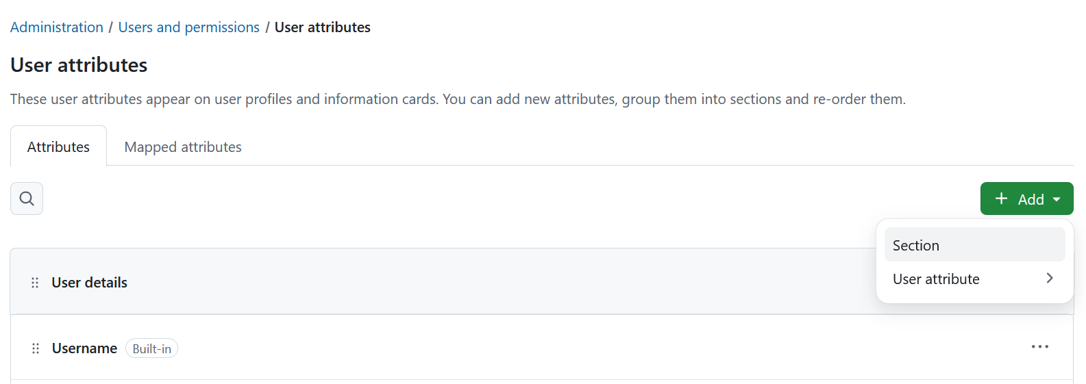 Add a new section for user attributes in OpenProject administration 