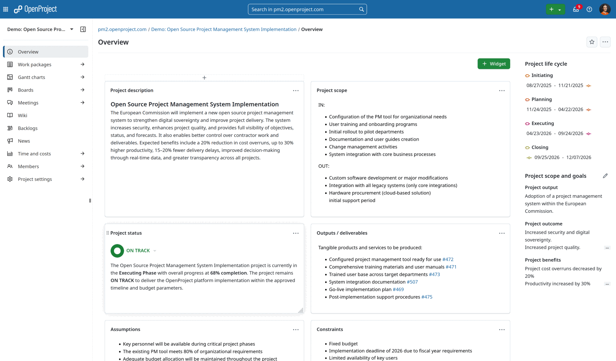 Project overview in OpenProject