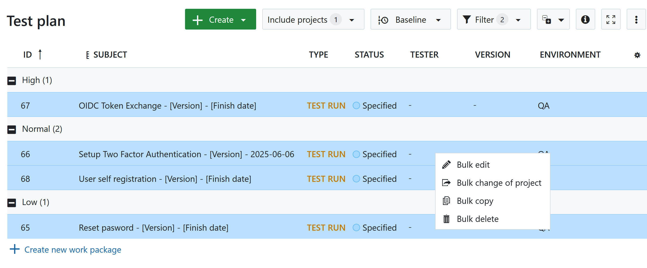adjust test plan