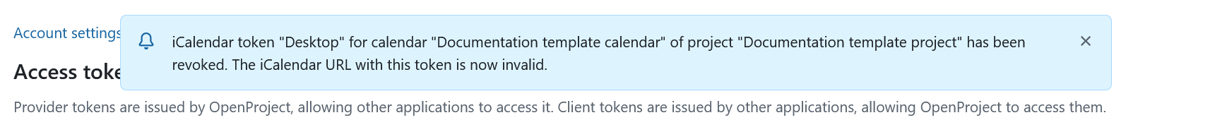 Zugriffstoken für OpenProject Kalender ist ungültig
