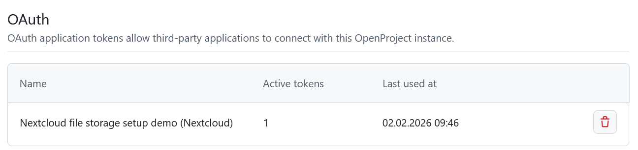 OpenProject OAuth-Tokens unter Mein Konto