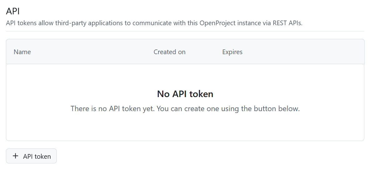 Access tokens in OpenProject account settings