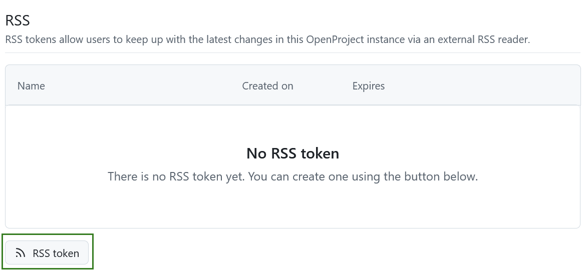 OpenProject RSS token under account settings