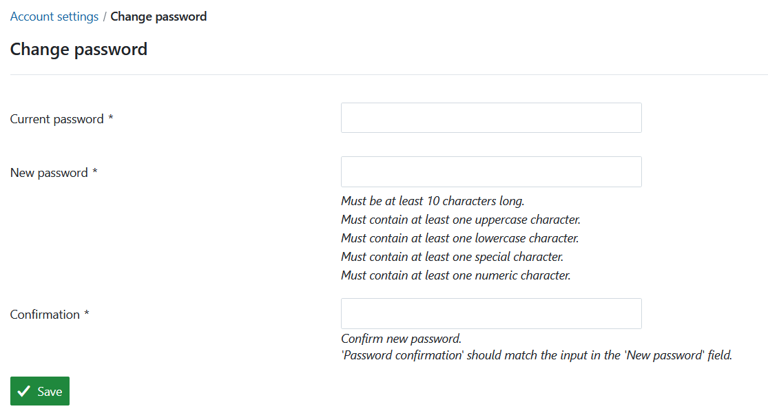 Change password under account settings in OpenProject