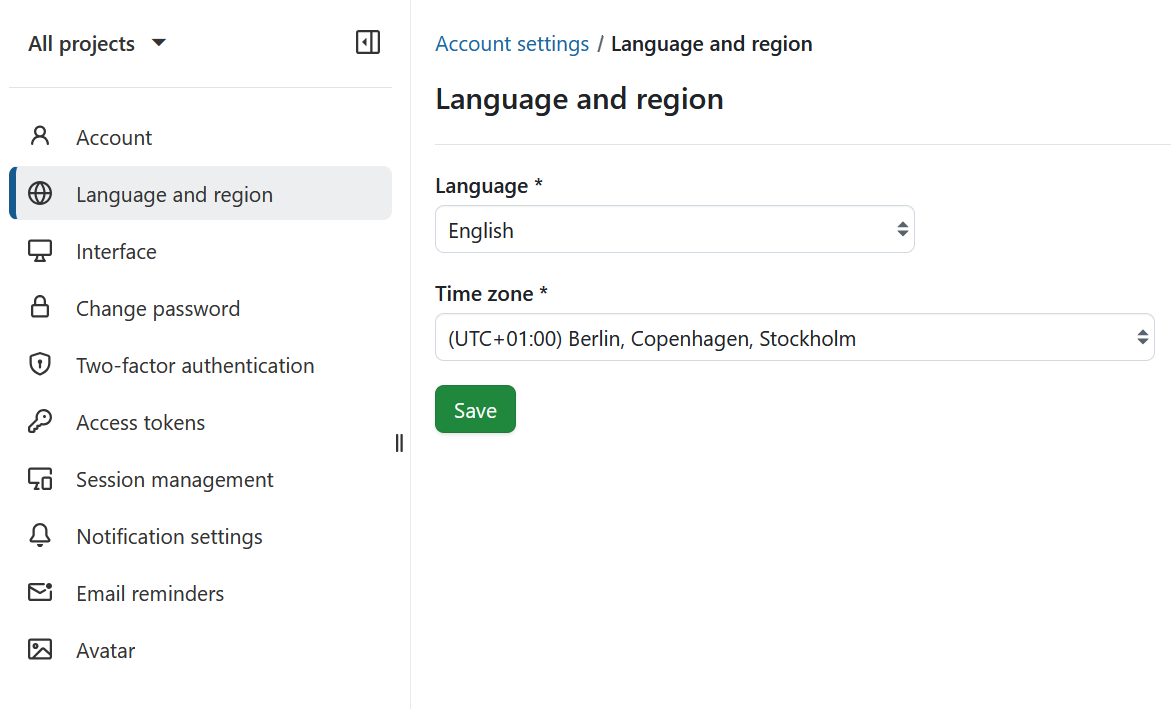 OpenProject persönliche Kontoeinstellungen