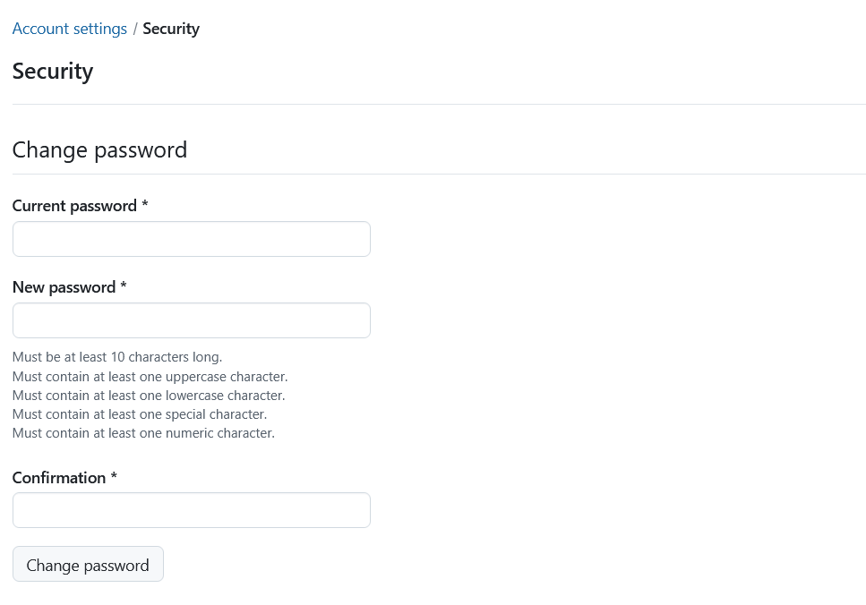 Passwort ändern im Abschnitt “Sicherheit” in den Kontoeinstellungen in OpenProject